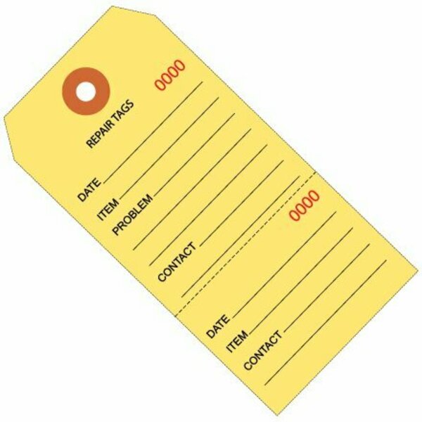 Bsc Preferred 4 3/4 x 2-3/8'' Yellow RePairs Tags Consecutively Numbered, 1000PK S-7220Y